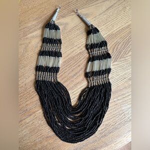 Necklace beads, black and silver